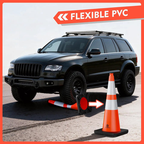 8 Pack 28 Inch Traffic Safety Cones with Heavy Weighted Base and Reflective 360 Degree Collars for Parking Lots and Road Work