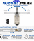 Heavy Lifter Adjustable Roller Lever Limit Switch For Factory Equipment 380V 10A with adjustable lever arm and roller position.