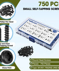 750 Pcs Self Tapping Screws For Plastic And Metal M1.7 To M3 Phillips Pan Head Tiny Black Carbon Steel Micro Electronic Screws Assortment Kit