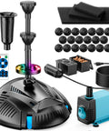 All In One Pond Filter Kit With UV Clarifier And 660GPH Submersible Pump RGB LED Lights Remote Control Versatile Fountain Nozzles