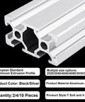 Close-up of European Standard 2040 Aluminum T Slot Extrusion 800mm Linear Rail Anodized Silver for 3D Printer and CNC Projects
