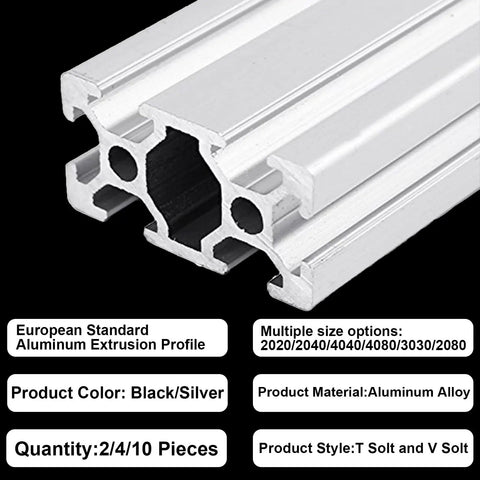 Close-up of European Standard 2040 Aluminum T Slot Extrusion 800mm Linear Rail Anodized Silver for 3D Printer and CNC Projects