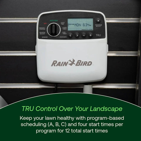 Program-Based Indoor Irrigation Controller With WiFi Ready Capability And 6 Zone Scheduling mounted on wall display