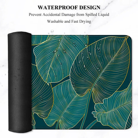 Ultra Large Green Tropical Leaves Desk Pad For Keyboard, Laptop And Computer, XXL Gaming Mouse Pad, Extra Big Full Size Mouse Mat, 35.5 By 15.7 Inches