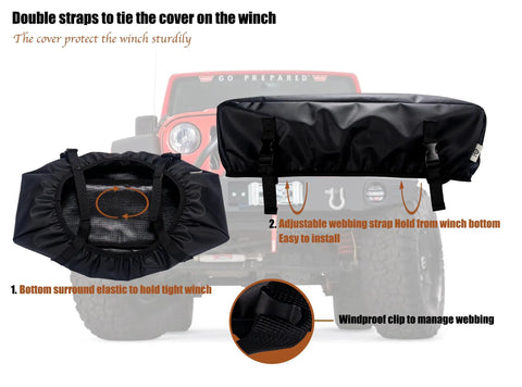 Eudora Waterproof Winch Cover Tailgate For 2500 To 6000 Lb Electric Truck Winches Heavy Duty Tarp with adjustable straps