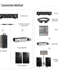 Diagram showing connection setup for Dual Channel UHF Wireless Microphone System With Auto Scan And IR Sync Top Tier 200 Channels 400 Feet