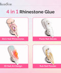 Image showing 4 nail designs using Two Pack Rhinestone Glue For Nails Ultra Strong 3D Gel Nail Art Adhesive For Nail Charms Gems Jewelry Decoration Do It Yourself Manicure At Home Cure Under LED UV Light Perfect Gift For Women.