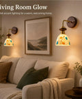 BZXNC Indoor Wall Sconce Lamp, Vintage 12.20" Copper, Compact Structure in a living room setting, highlighting its handmade glass shade.