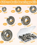 60 Piece Ball Bearings Kit Including 693ZZ 623ZZ 624ZZ 685ZZ 687ZZ 627ZZ Six Sizes With Double Metal Sealed Shielded Carbon Steel Deep Groove Bearings And Pro Grade Handy Storage Box For Your Motor Projects, assorted bearings in storage case