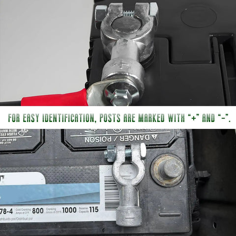 Heavy Duty Car Battery Terminal Connectors Swap Top Post To Side Post In Minutes With Positive And Negative Lead Cables on a battery.