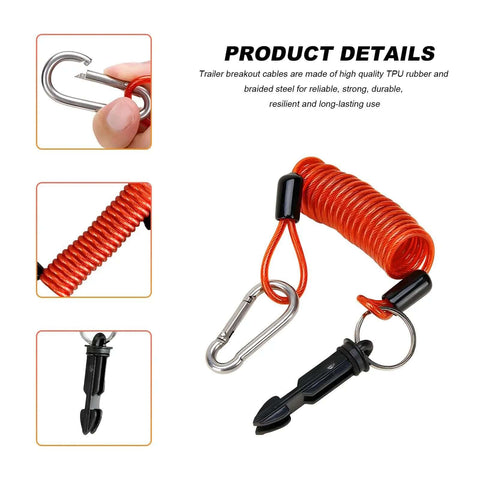 Trailer Brake Away Cable 4Ft High Rebound Towing Coiled Wire with Stainless Steel Carabiner and Pin, Heavy Duty RV Emergency Breakaway Cables