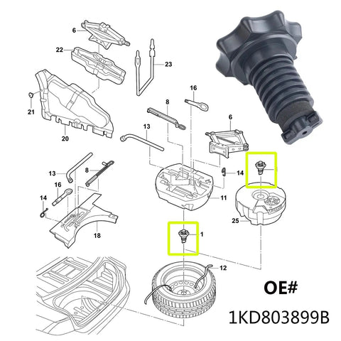 Spare Tire Hold Down Bolt Retainer Clamp For Golf 6 MK6 1KD803899B L1KD803899B Replacement Wheel Mounting Diagram