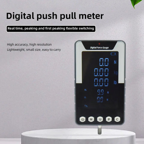 Push Pull Thrust Dynamometer Gauge With Bright Color Digital Display For Real Time Force Readout 10N 1kg 2.2lb Capacity Tension And Pressure Tester Three Measurement Modes Reversible Screen US Plug For Lab Or Workshop, digital force gauge on stand