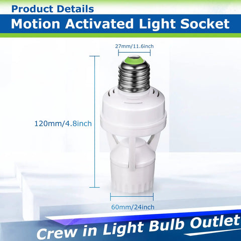 Motion Sensor Light Socket Adapter For E26 E27 Screw In Bulbs Smart Auto On Off Motion Activated Bulb Holder For Garage And Storage Rooms Quick Install No Wiring Needed 6 Pack, white sensor socket adapter, 120mm x 60mm