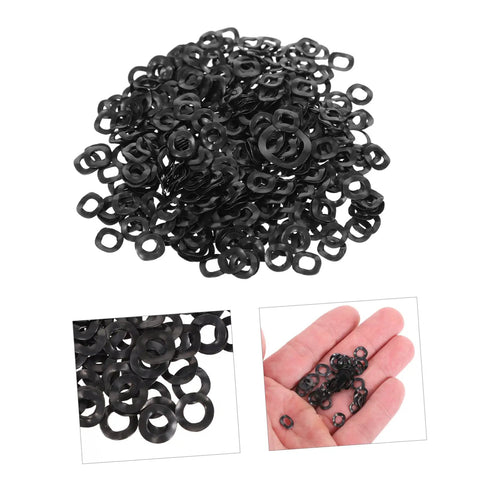 500 Pack Wave Washers Kit Spring Steel Compression Type Elastic Gaskets For Thrust Applications Prevent Loosening And Reduce Friction, assorted black wave washers in hand