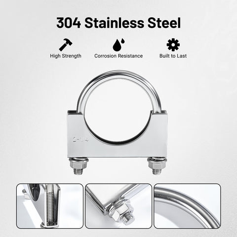Heavy Duty 2.25 Inch U Bolt Exhaust Clamp Set For Your Ride Exhaust System Saddle Style Stainless Steel Muffler Clamps 2