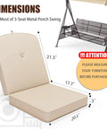 Three Piece Outdoor Porch Swing Cushions Set for 3 Seater Replacement Cushions for Patio Swing with 25D Foam Khaki dimensions