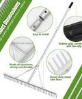 Aluminum Maintenance Rake With Adjustable 66 To 98 Inch Handle, showing rake details like handle grip and sharp tines.