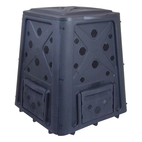 Outdoor Compost Bin With Lift Off Lid 65 Gallon Capacity Four Door Access And Vent Holes Durable Black Garden Waste Caddy