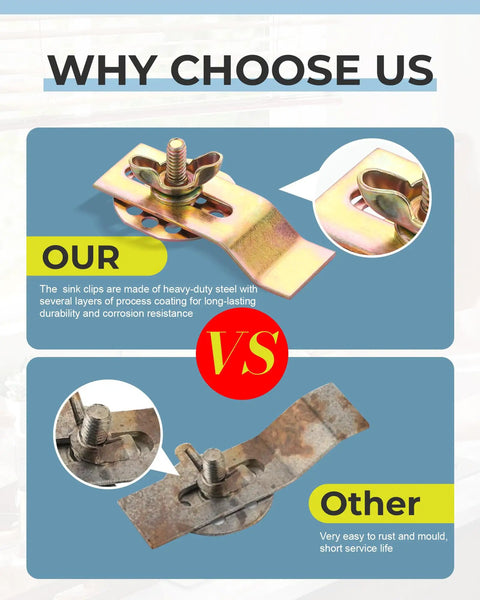 Built Tough Undermount Sink Clips 10 Pack Of Industrial Steel Clamps For Kitchen Bath Vanity Install comparison of durable steel vs rusty clip.