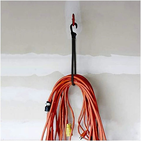 32 Inch Heavy Duty Bungee Cords With Hooks 8mm Elastic Rope securing an orange cable on a wall hook, UV resistant stretch rope