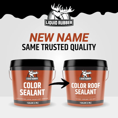 Two containers of Color Roof Sealant Elastomeric Waterproof Coating for Flat Low Slope and Metal Roofs shown with rebranding