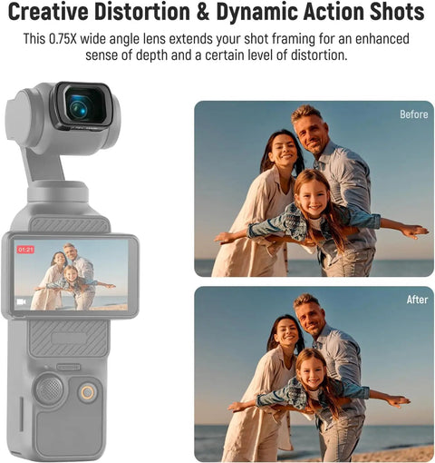 0.75x Wide Angle Lens With 108 Degree Field Of View And ND2 32 CPL Diffusion Filter Set For Osmo Pocket 3 And Pocket 4 And Xtra Muse.
