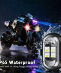 Hella Bright 4 Lamp Wireless LED Warning Strobe Lights With Remote Control 8 Color Modes Waterproof Beacons on motorcycle