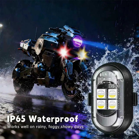 Hella Bright 4 Lamp Wireless LED Warning Strobe Lights With Remote Control 8 Color Modes Waterproof Beacons on motorcycle