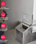 Big Capacity Clear Ice Maker For Home Bar 40 Lbs Output Stainless Steel Creates Crystal Clear Square Ice Cubes Fast For Beers Sodas And Cocktails A Game Changer Countertop Ice Machine with open lid