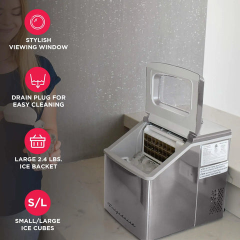 Big Capacity Clear Ice Maker For Home Bar 40 Lbs Output Stainless Steel Creates Crystal Clear Square Ice Cubes Fast For Beers Sodas And Cocktails A Game Changer Countertop Ice Machine with open lid