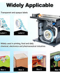Cymyyds Semi Automatic Label Applicator With Precise Plc Control And Touch Screen For High Accuracy 0 5mm Tolerance showing labels and boxes.