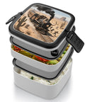 Desert Steam Train Themed Bento Box With Compartments Leakproof Double Layer Lunch Container With Spoon Snap On Lid