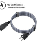 Heavy Duty 10A 18AWG Nylon Braided 10 Ft AC Power Cord 3 Prong Replacement Cable For Computer TV Monitor Printer Projector And Power Supply UL Listed