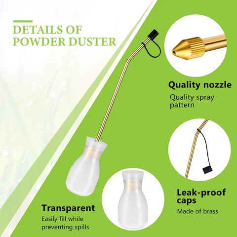 Diatomaceous Earth Bulb Duster With Long Copper Tube Garden Sprayer Applicator details, showing nozzle and transparent body.