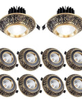 Ten Pack Brushed Brass Led Downlights 10 Watt Dimmable Eyeball Spotlights No Fuss Recessed Lighting Kit, decorative floral design.