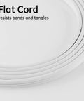 Close-up of flat cord for Three Outlet Extension Cord 8 Foot Grounded Power Strip With Flat Plug For Indoor Use, showing tangle-free design.