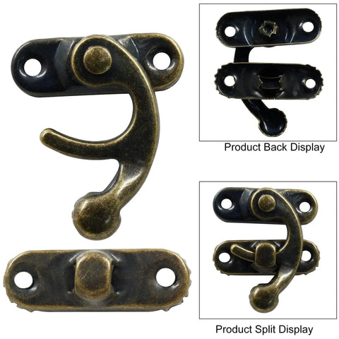 60 Pcs Mini Swing Arm Clasp Latches Kit With 30 Sets Small Box Hinges For Jewelry Boxes And Decorative DIY Wood Boxes, Includes Screws, Spring Locking Mechanism, Antique Brass Plated Metal Hardware, Thickened Solid Build