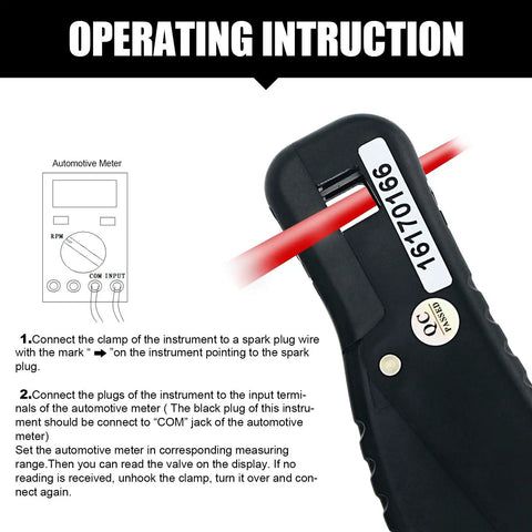 Operating instruction for Inductive Pickup Clamp Lead for Automotive Multimeter Tachometer Sensor for Spark Plug Wire, clamp on red wire