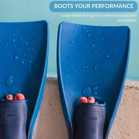 Floating Long-Blade Swim Fins For Training, Adult And Kids Flippers For Pool And Snorkeling, Navy Blue, close-up view