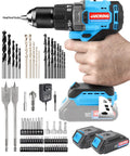 Brushless 20 Volt Cordless Hammer Drill Set With Two Batteries And Charger One Half Inch Drive Three Modes Hammer Drill Screwdriver 0 To 450 And 0 To 1850 RPM Includes 74 Piece Drill And Driver Bit Set For Concrete Wood Metal