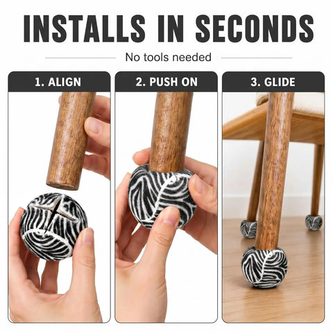24 Pack Cool Zebra Stripe Furniture Tennis Ball Floor Protectors For Chair And Desk Legs Heavy Duty Quiet Glide Table Leg Covers