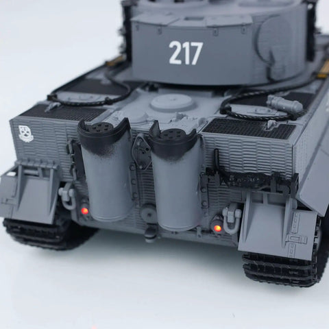 Close-up rear view of 1/24 Scale RC Tiger I Battle Tank with Infrared Combat, showing back details and LED flash, remote control model