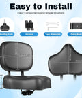 Comfy Bike Seat With Backrest For Electric Bikes And Tricycles Wide Cushioned Saddle With Back Support Soft Pad Height Adjustable Backrest Durable Replacement For Beach And Road Bikes, black seat with 24cm backrest and mounting parts