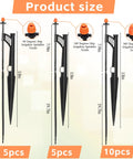 Product size of 20 Sets Of Garden Irrigation Sprinkler Heads With Stakes, 90 Degree, 180 Degree, And 360 Degree Micro Spray Emitters
