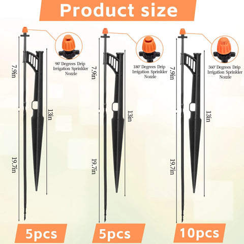Product size of 20 Sets Of Garden Irrigation Sprinkler Heads With Stakes, 90 Degree, 180 Degree, And 360 Degree Micro Spray Emitters