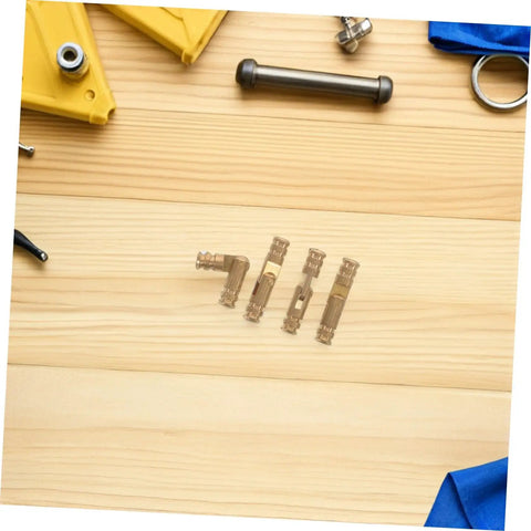 Brass Concealed Cylinder Hinges Set 25 Pcs Mini Barrel Cabinet Hinges displayed on wood surface with tools around