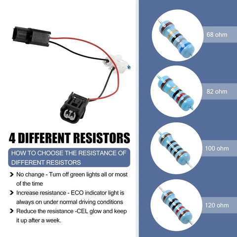 VCM Control Module Wiring Harness Kit With Four Resistors Plug And Play Line Socket For Gas Saver Performance Harness Accessories For Honda Accord Pilot Odyssey Black, showing 68/82/100/120 ohm resistors