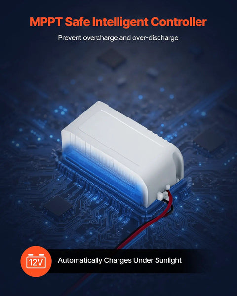 MPPT controller detail of 20W 12V Solar Battery Trickle Charger Maintainer with microchip background for car or RV use