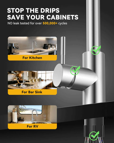 Pull Down Sprayer Kitchen Faucet In Brushed Nickel High Arc Design for kitchen, bar sink, and RV use